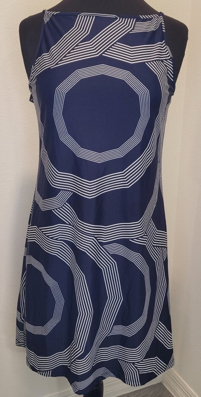 Jude Connally Nadine Shift Dress S Blue White Geometric USA Made